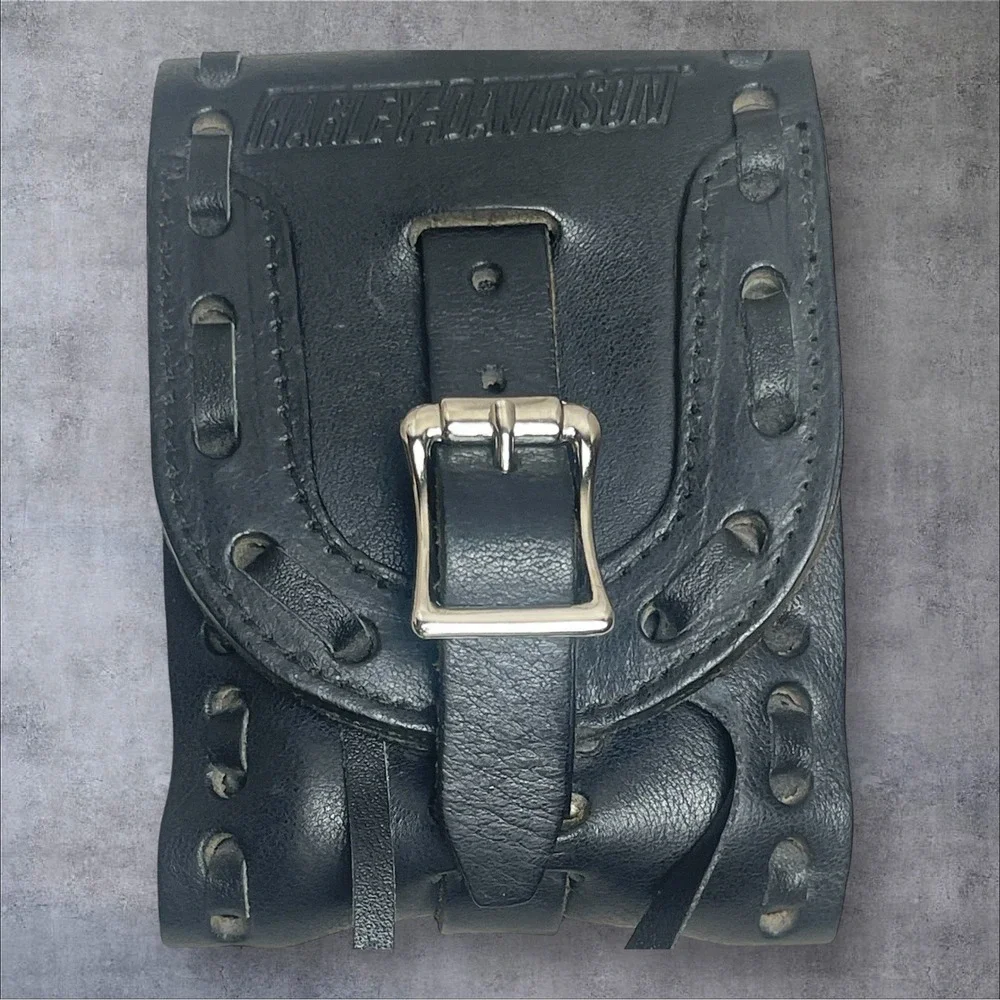 Vintage Harley Davidson Black Leather Utility Pouch Cigarette Case Swivel Hook
